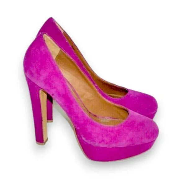 Madden Fuchsia Purple-Pink Suede Leather Pin-Up Stilettos Platform Heels 8.5 - Picture 2 of 8
